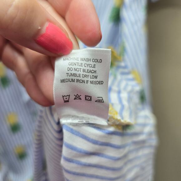 Chloe + Rene Striped Button Up Pineapple Print Dress Blue & White Size Medium - Picture 8 of 8